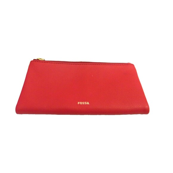 Fossil Red Leather Clutch Wallet  7.5 X 3.5 X .25 - Picture 1 of 8